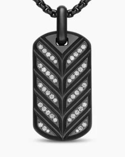 Chevron Fluorescent Tag Black Titanium with Diamonds, 35mm