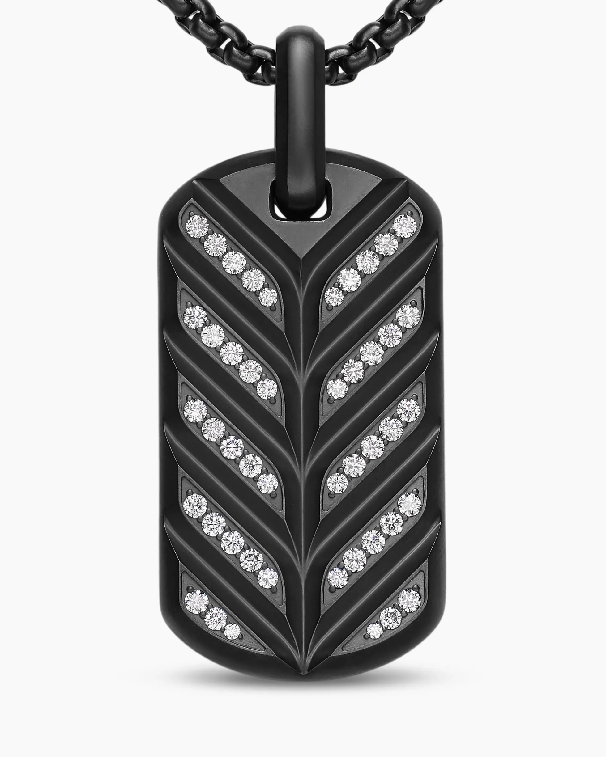 Chevron Fluorescent Tag Black Titanium with Diamonds, 35mm