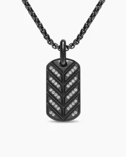 Chevron Fluorescent Tag Black Titanium with Diamonds, 27mm