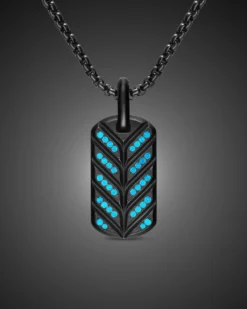 Chevron Fluorescent Tag Black Titanium with Diamonds, 27mm