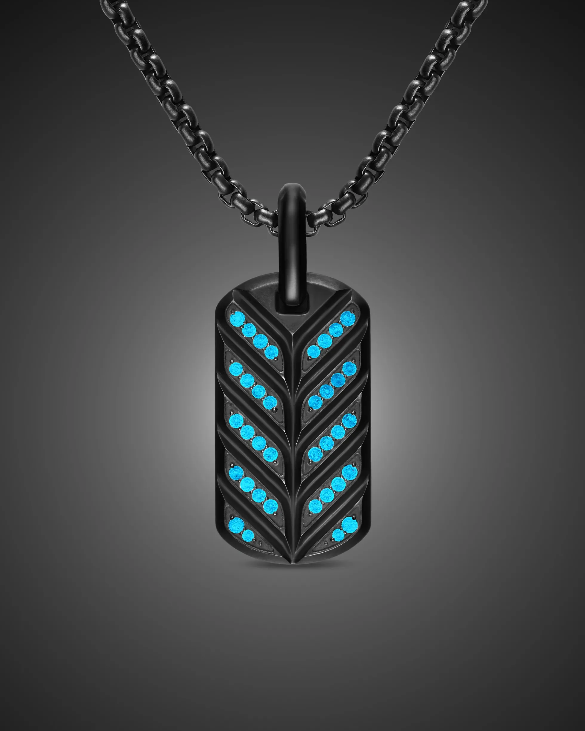 Chevron Fluorescent Tag Black Titanium with Diamonds, 27mm