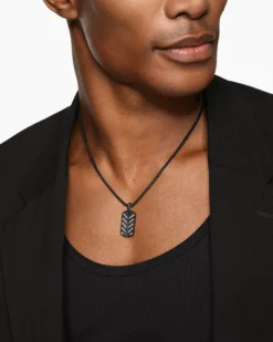 Chevron Fluorescent Tag Black Titanium with Diamonds, 27mm