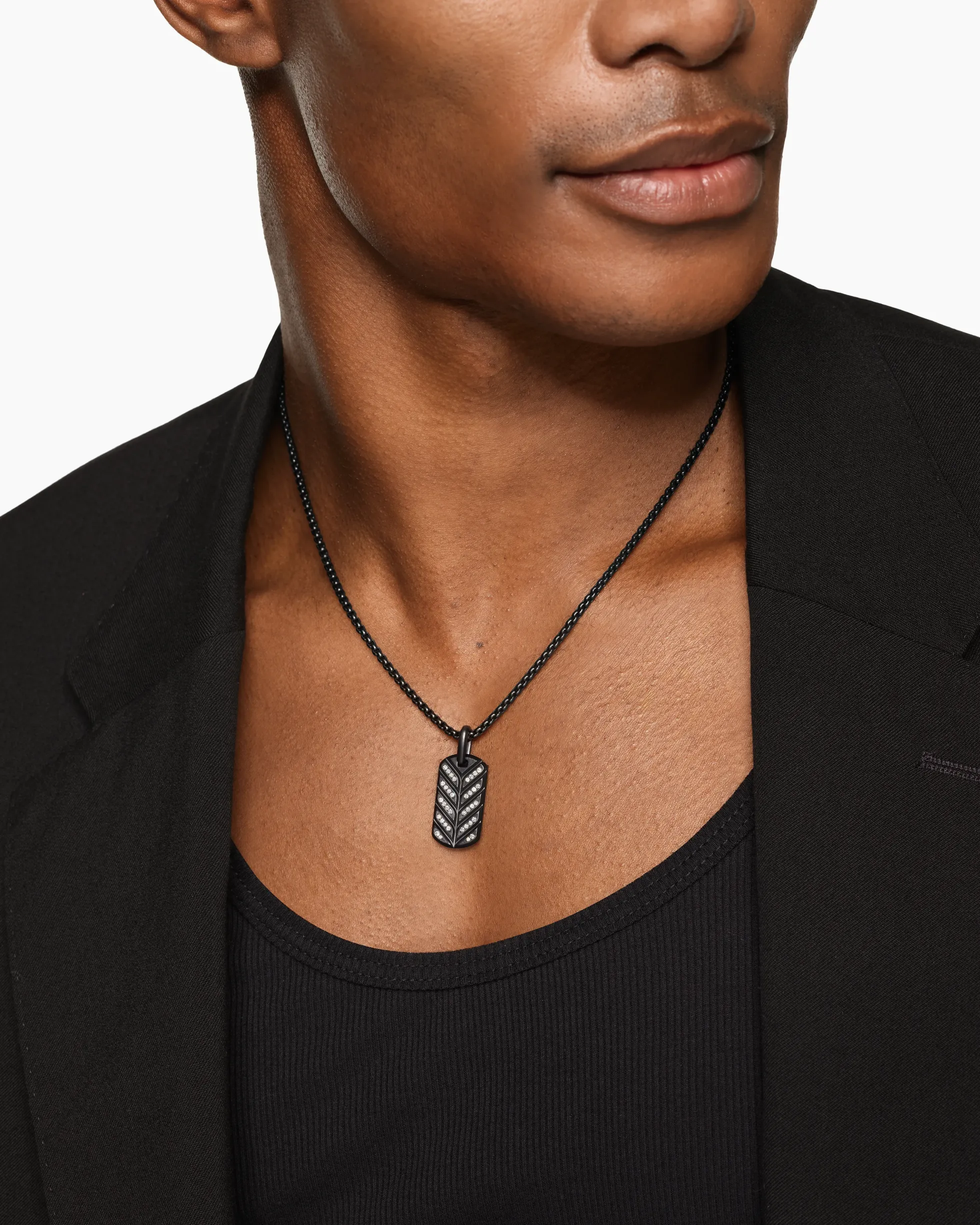 Chevron Fluorescent Tag Black Titanium with Diamonds, 27mm