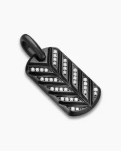 Chevron Fluorescent Tag Black Titanium with Diamonds, 27mm