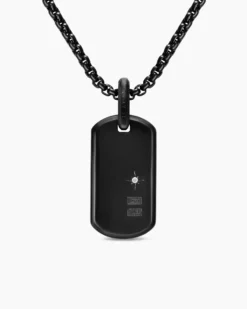Chevron Fluorescent Tag Black Titanium with Diamonds, 27mm