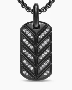 Chevron Fluorescent Tag Black Titanium with Diamonds, 27mm