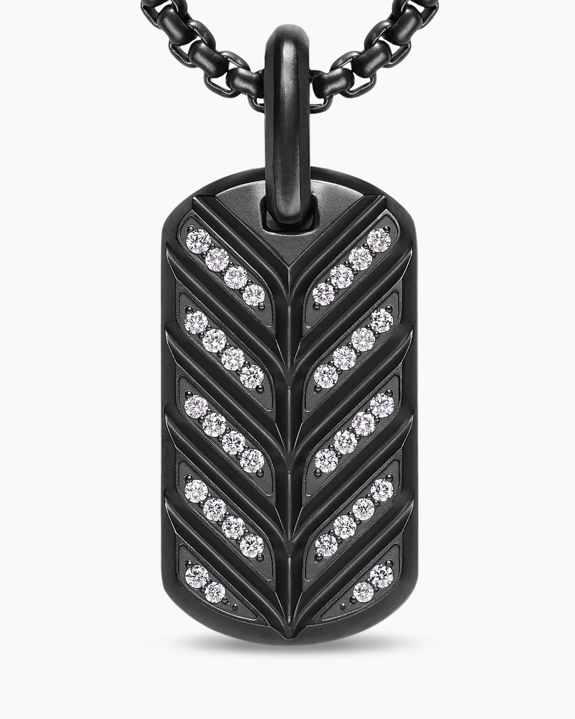 Chevron Fluorescent Tag Black Titanium with Diamonds, 27mm
