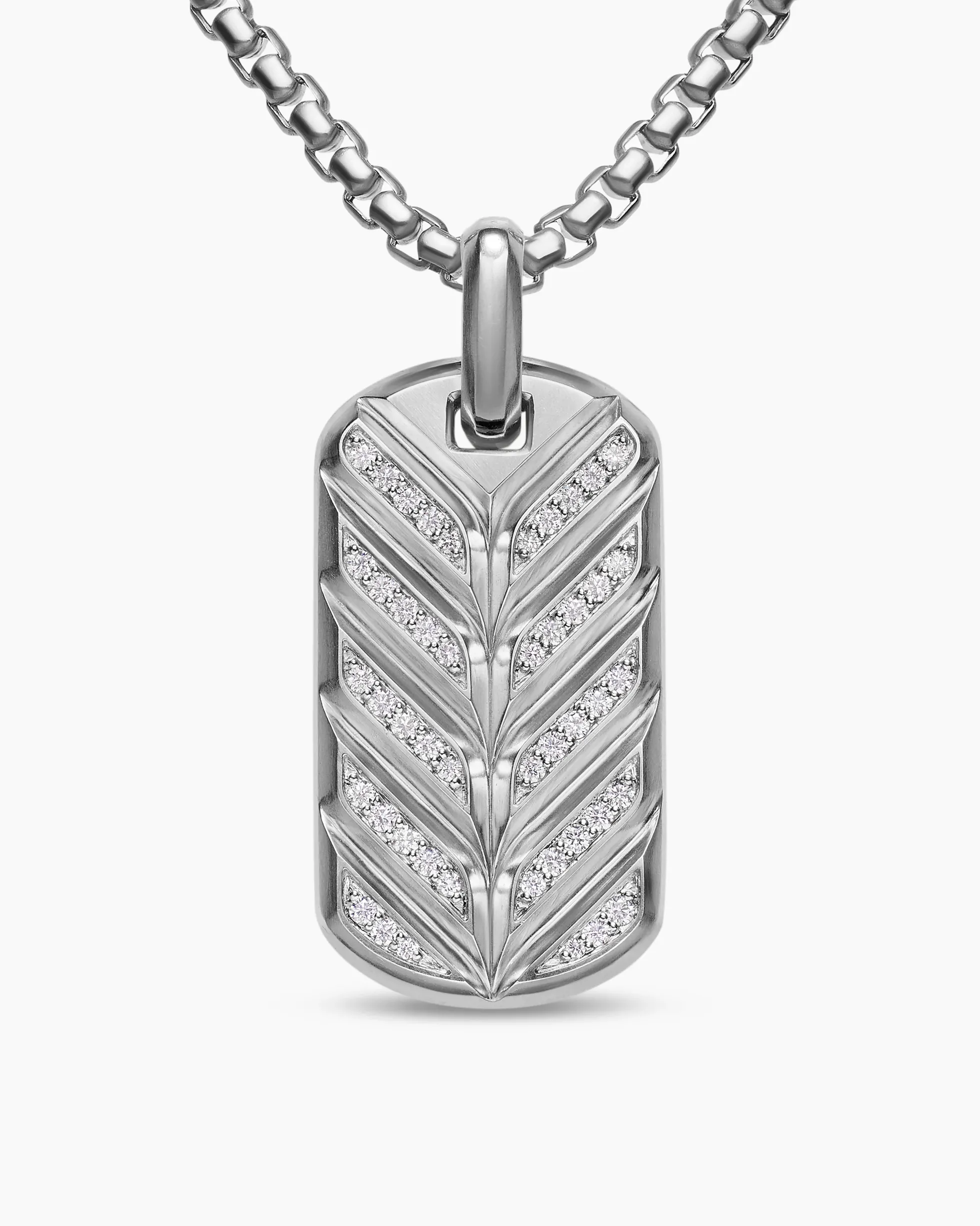 Chevron Fluorescent Tag Sterling Silver with Diamonds, 35mm