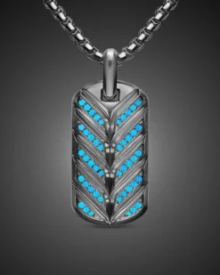 Chevron Fluorescent Tag Sterling Silver with Diamonds, 35mm