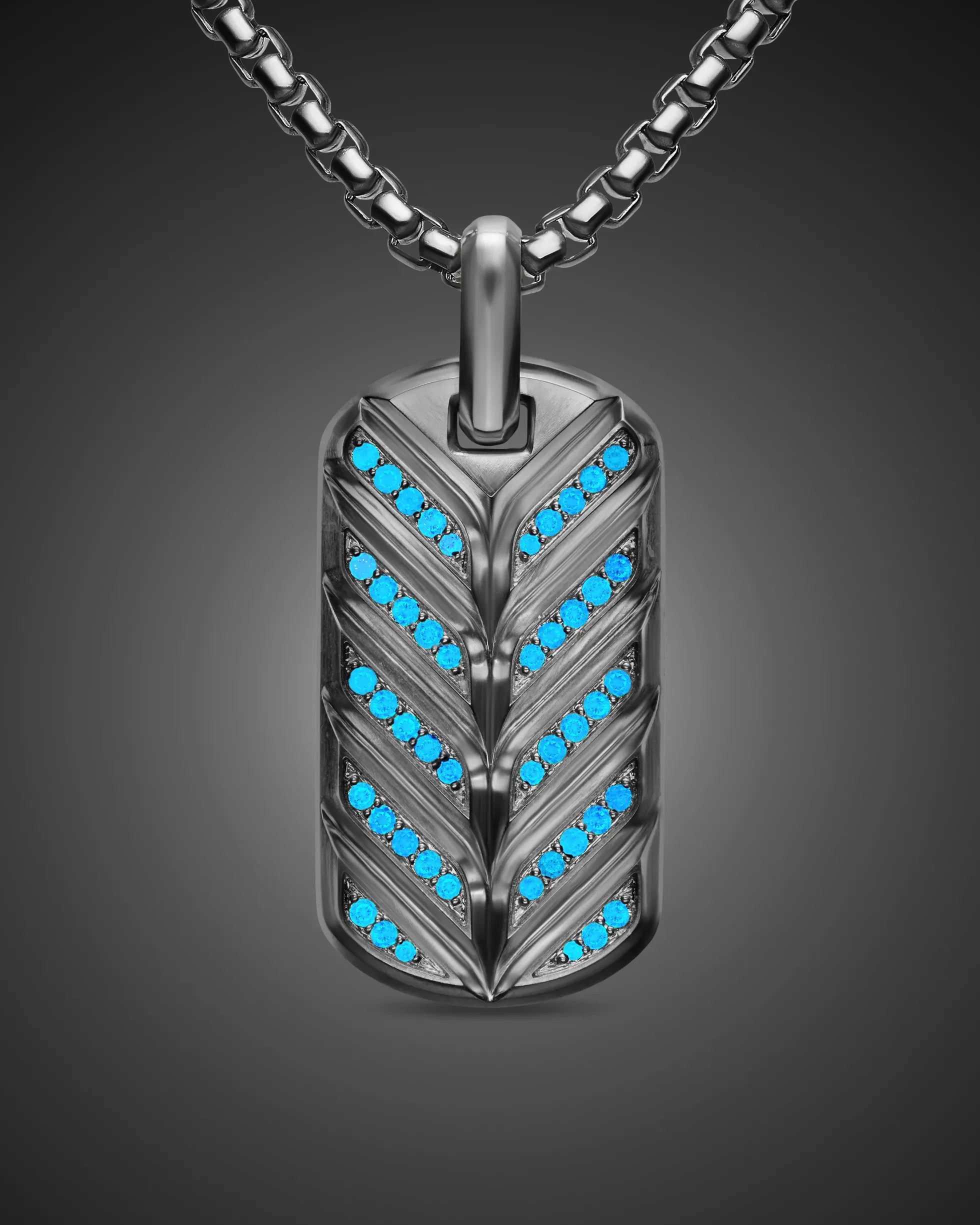 Chevron Fluorescent Tag Sterling Silver with Diamonds, 35mm