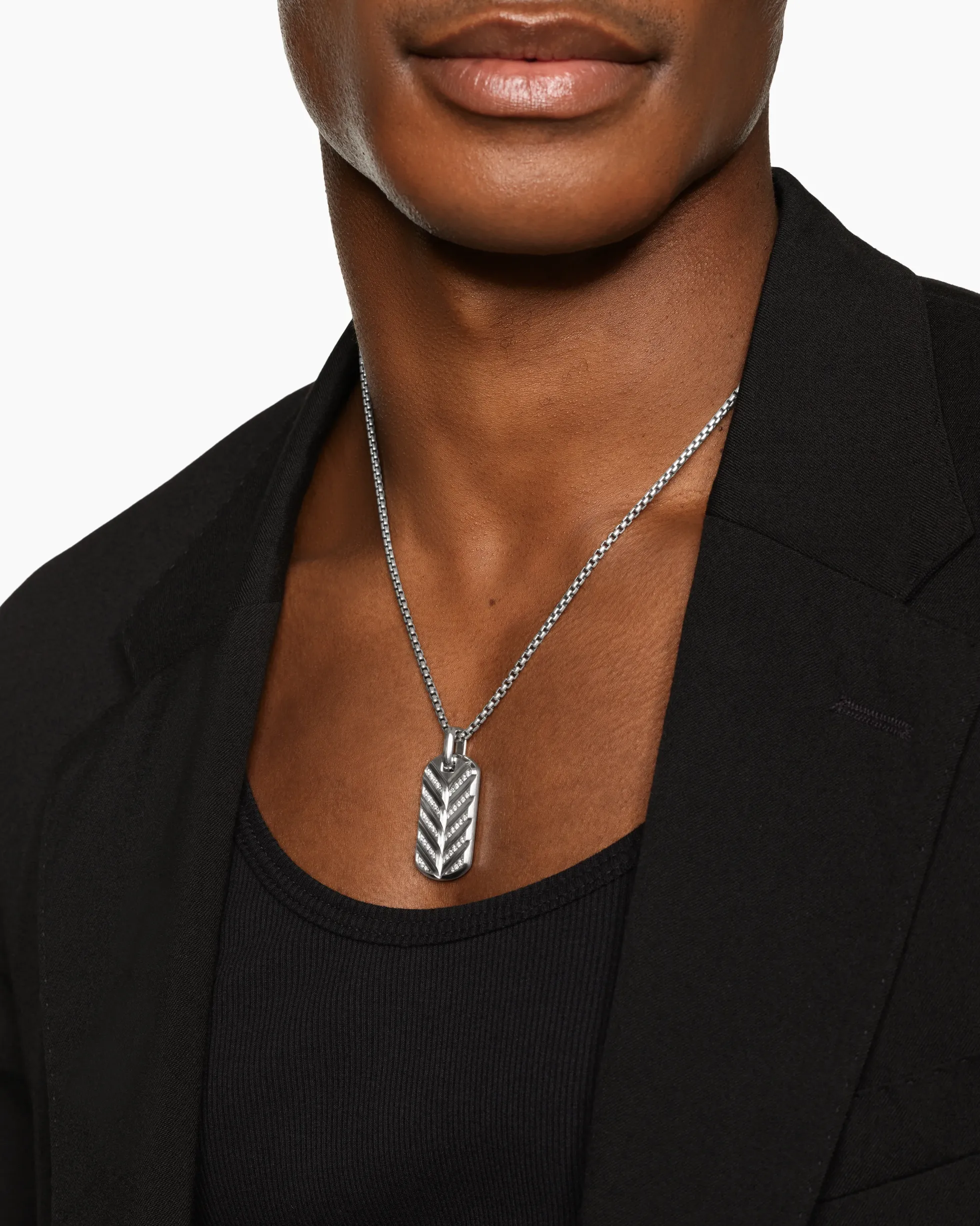 Chevron Fluorescent Tag Sterling Silver with Diamonds, 35mm