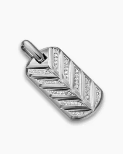 Chevron Fluorescent Tag Sterling Silver with Diamonds, 35mm