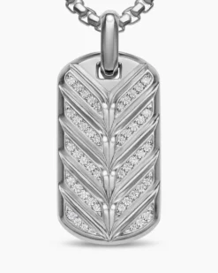 Chevron Fluorescent Tag Sterling Silver with Diamonds, 35mm
