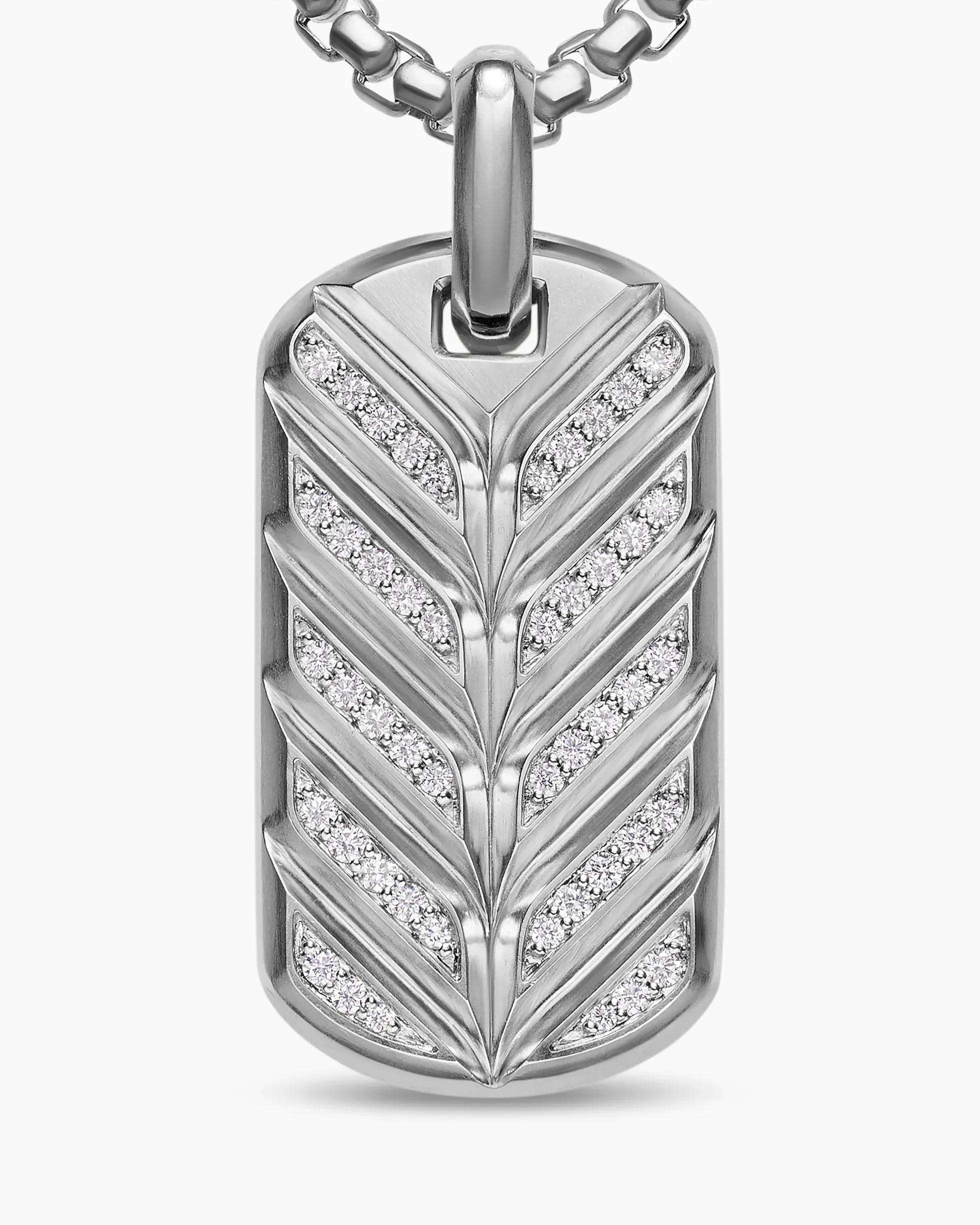 Chevron Fluorescent Tag Sterling Silver with Diamonds, 35mm