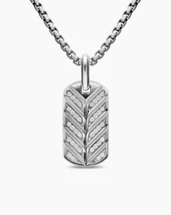 Chevron Fluorescent Tag Sterling Silver with Diamonds, 27mm