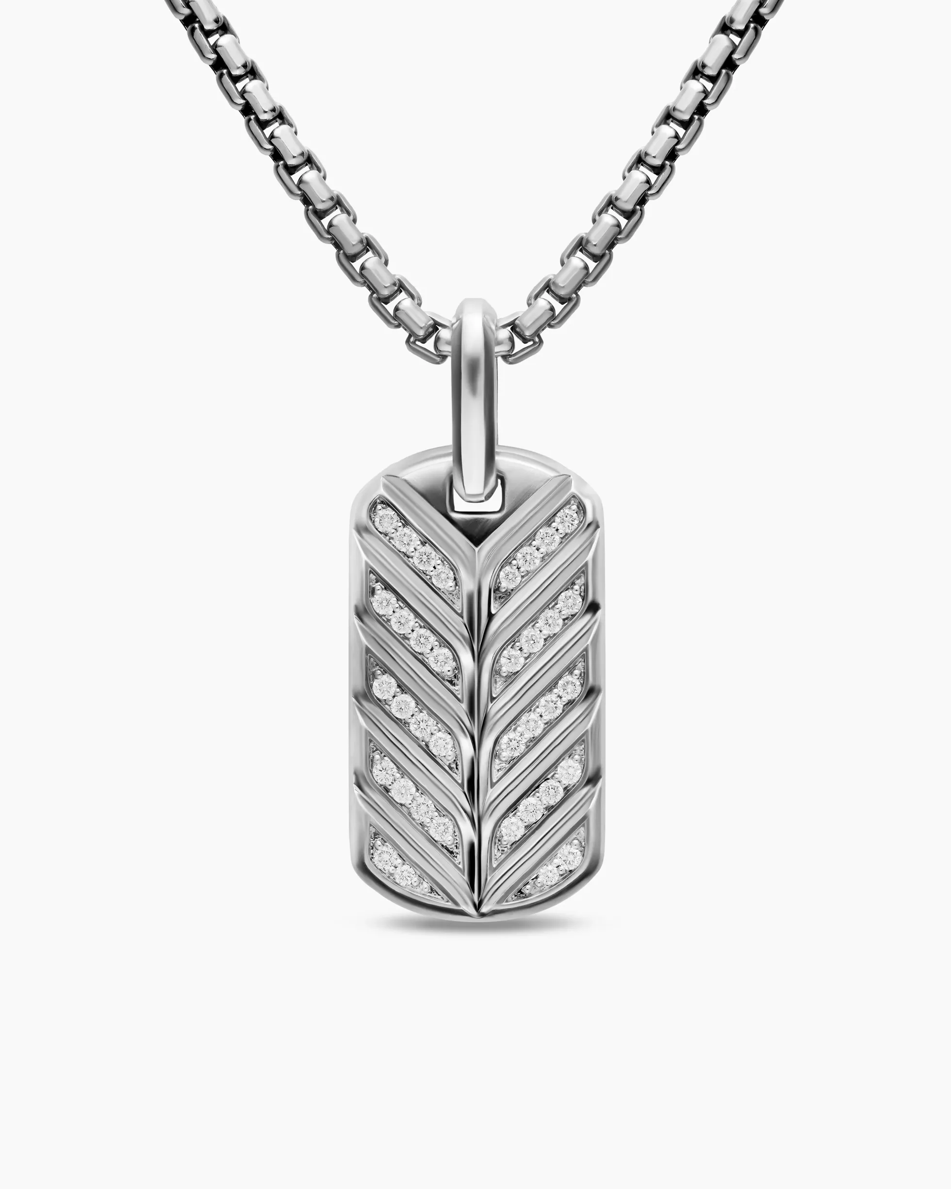 Chevron Fluorescent Tag Sterling Silver with Diamonds, 27mm