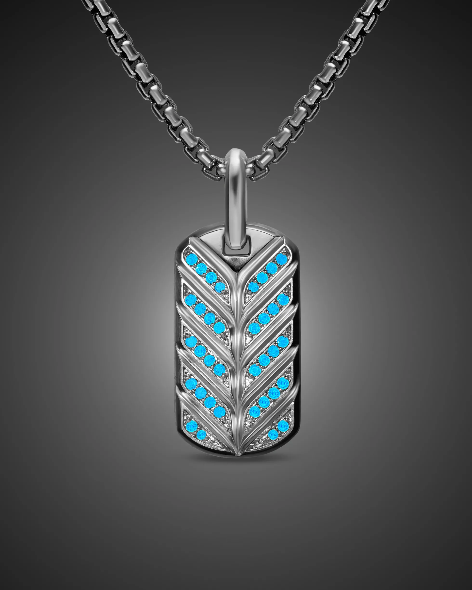 Chevron Fluorescent Tag Sterling Silver with Diamonds, 27mm