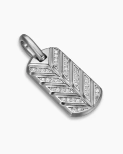 Chevron Fluorescent Tag Sterling Silver with Diamonds, 27mm