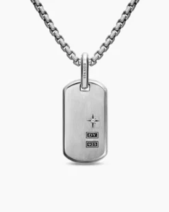 Chevron Fluorescent Tag Sterling Silver with Diamonds, 27mm