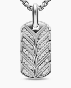Chevron Fluorescent Tag Sterling Silver with Diamonds, 27mm