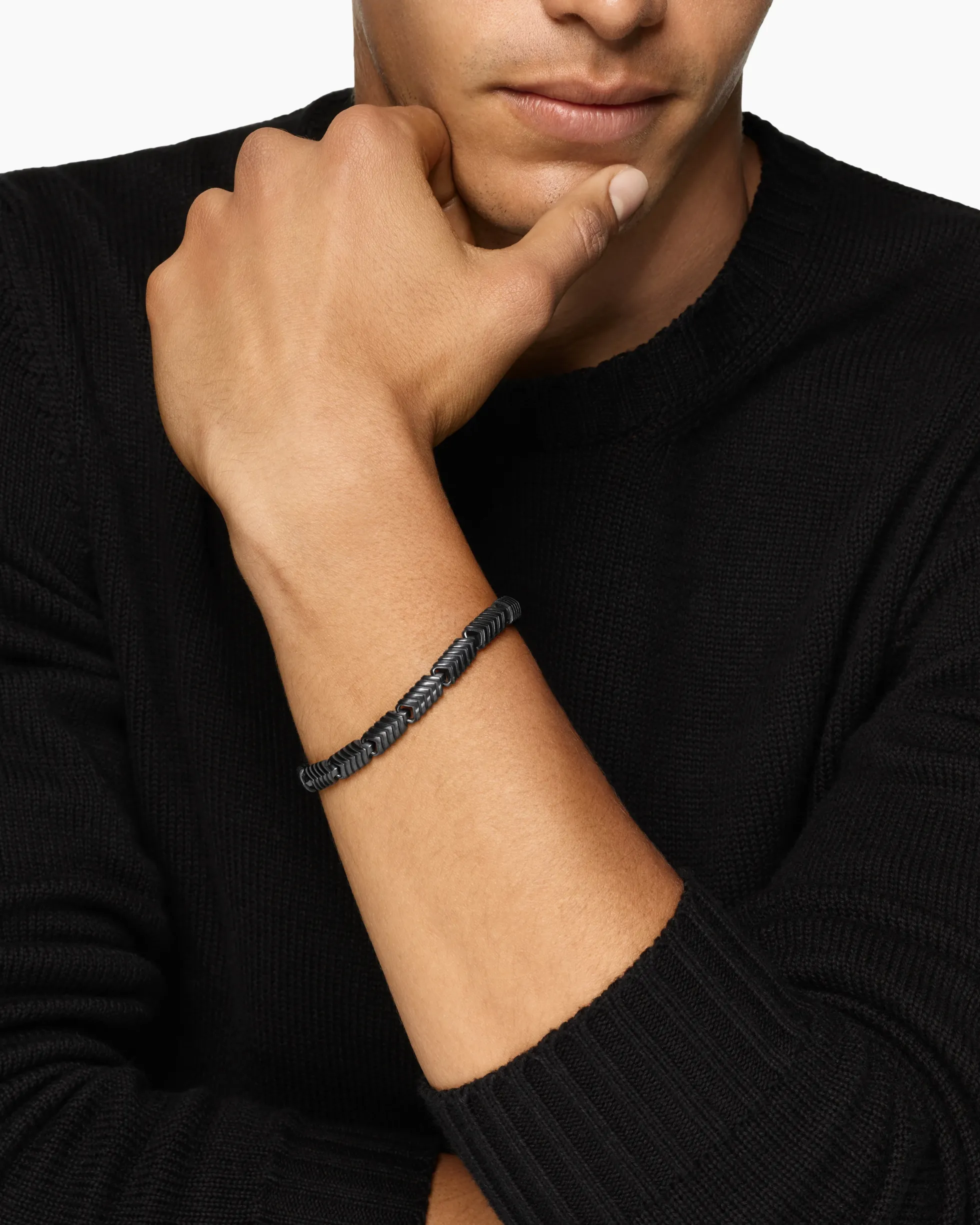 Chevron Link Bracelet Black Titanium, 7.6mm