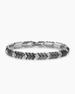 Chevron Link Bracelet Sterling Silver with Black Diamonds, 7.6mm