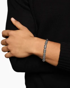 Chevron Link Bracelet Sterling Silver with Black Diamonds, 7.6mm