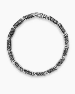 Chevron Link Bracelet Sterling Silver with Black Diamonds, 7.6mm