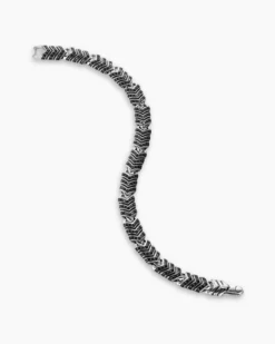 Chevron Link Bracelet Sterling Silver with Black Diamonds, 7.6mm