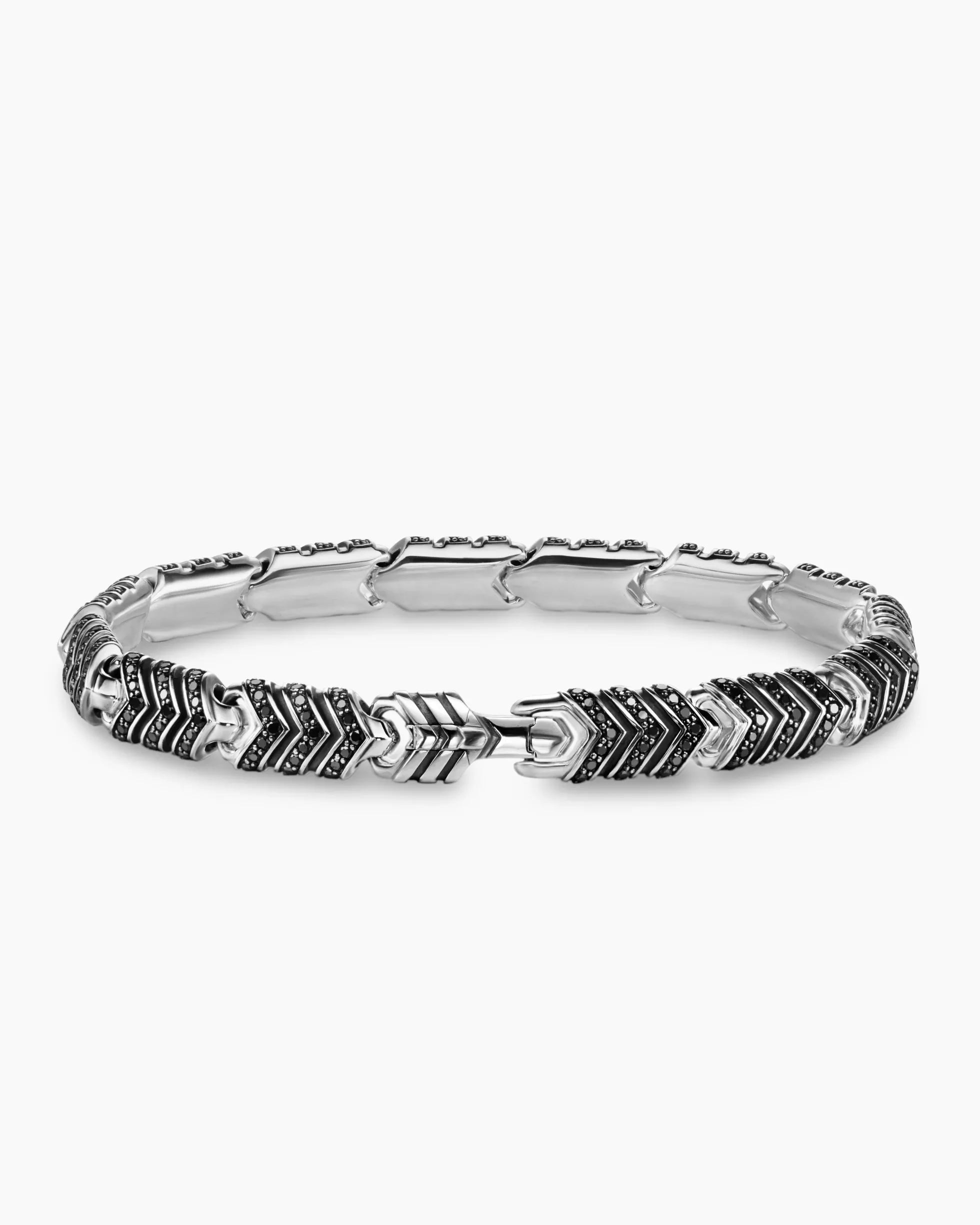 Chevron Link Bracelet Sterling Silver with Black Diamonds, 7.6mm