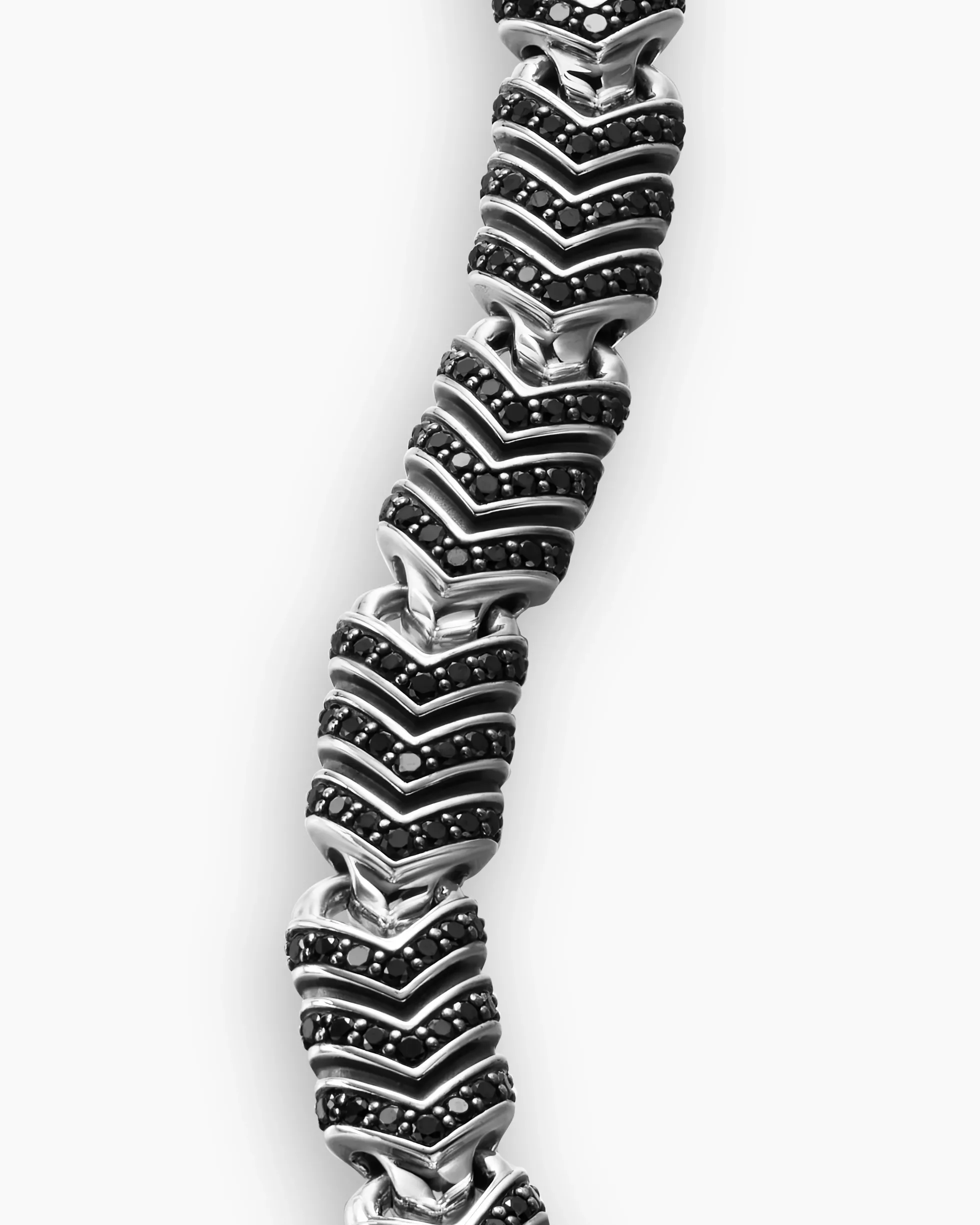 Chevron Link Bracelet Sterling Silver with Black Diamonds, 7.6mm