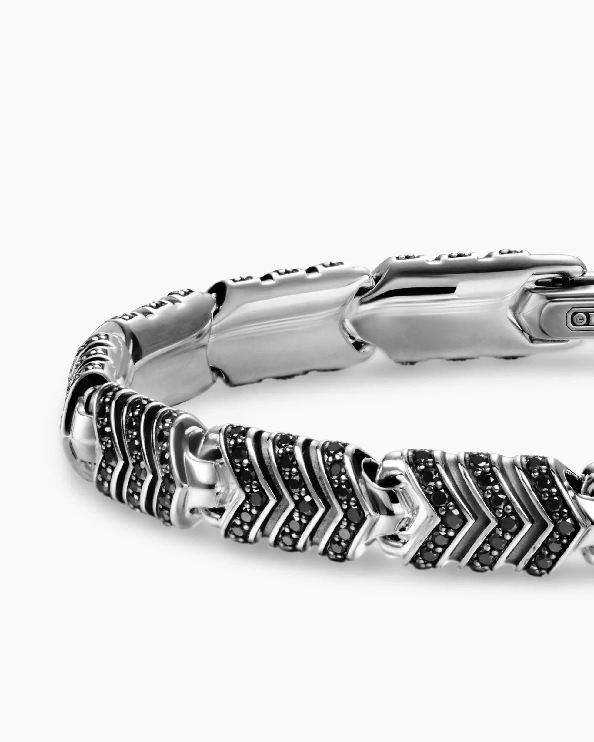 Chevron Link Bracelet Sterling Silver with Black Diamonds, 7.6mm