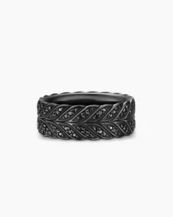 Chevron Pavé Band Ring Black Titanium with Black Diamonds, 9mm