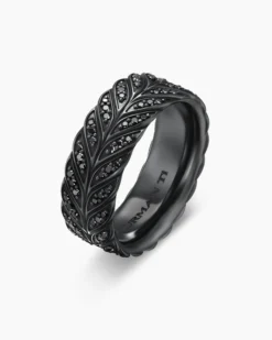 Chevron Pavé Band Ring Black Titanium with Black Diamonds, 9mm