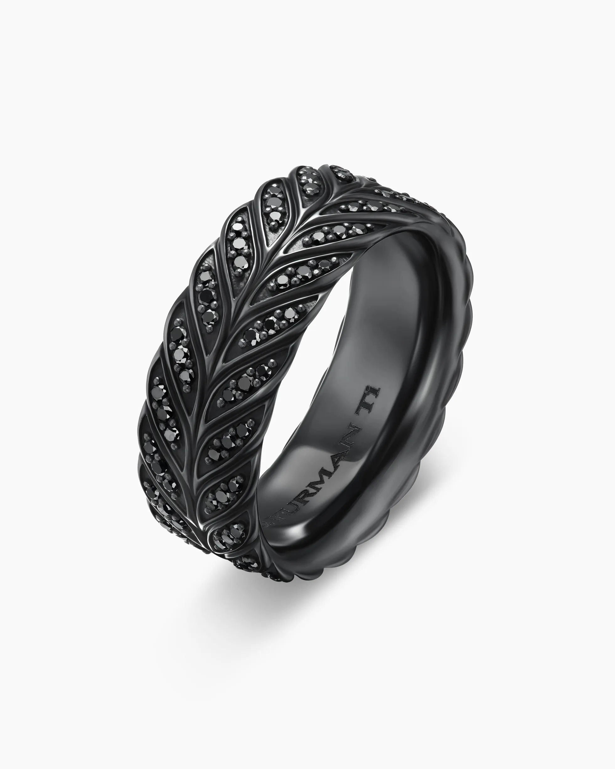 Chevron Pavé Band Ring Black Titanium with Black Diamonds, 9mm