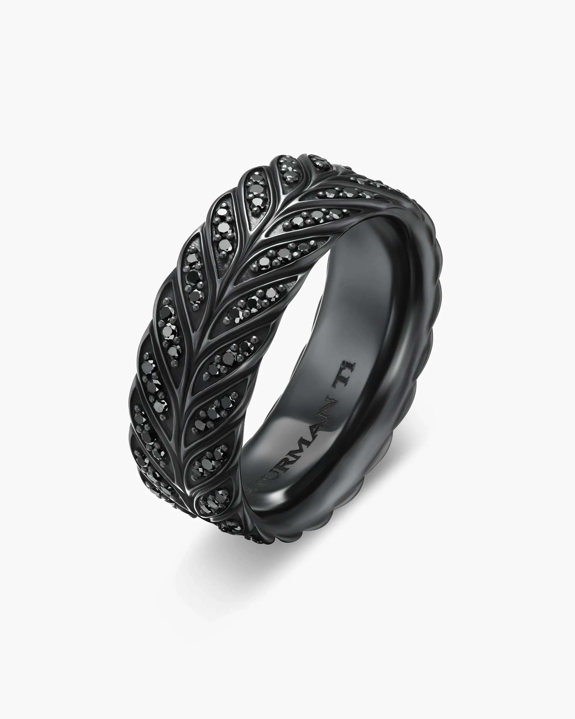 Chevron Pavé Band Ring Black Titanium with Black Diamonds, 9mm