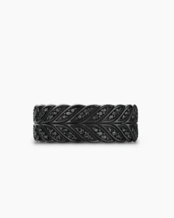 Chevron Pavé Band Ring Black Titanium with Black Diamonds, 9mm