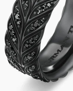 Chevron Pavé Band Ring Black Titanium with Black Diamonds, 9mm