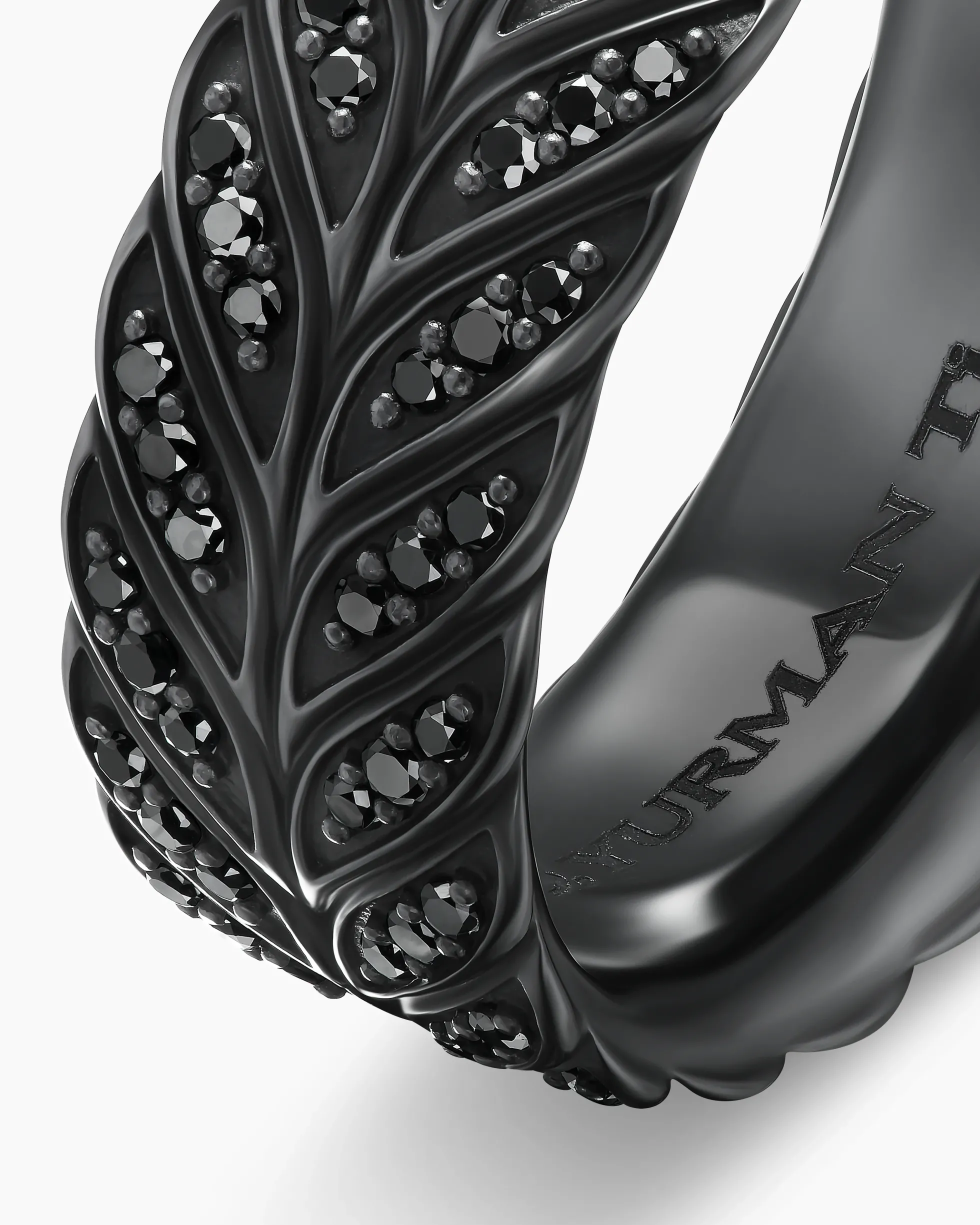 Chevron Pavé Band Ring Black Titanium with Black Diamonds, 9mm