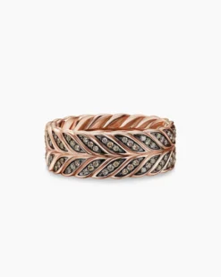 Chevron Pavé Band Ring 18K Rose Gold with Cognac Diamonds, 9mm