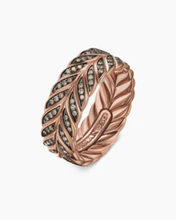 Chevron Pavé Band Ring 18K Rose Gold with Cognac Diamonds, 9mm