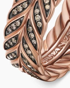 Chevron Pavé Band Ring 18K Rose Gold with Cognac Diamonds, 9mm