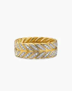 Chevron Pavé Band Ring 18K Yellow Gold with Diamonds, 9mm