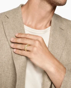 Chevron Pavé Band Ring 18K Yellow Gold with Diamonds, 9mm