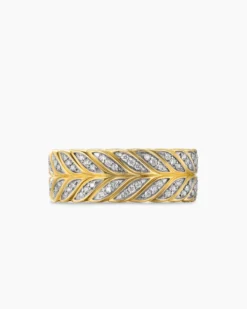 Chevron Pavé Band Ring 18K Yellow Gold with Diamonds, 9mm