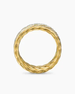 Chevron Pavé Band Ring 18K Yellow Gold with Diamonds, 9mm