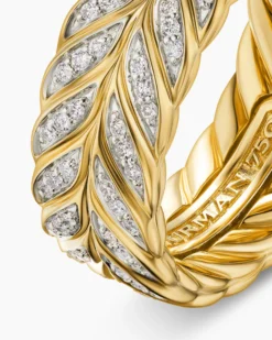 Chevron Pavé Band Ring 18K Yellow Gold with Diamonds, 9mm