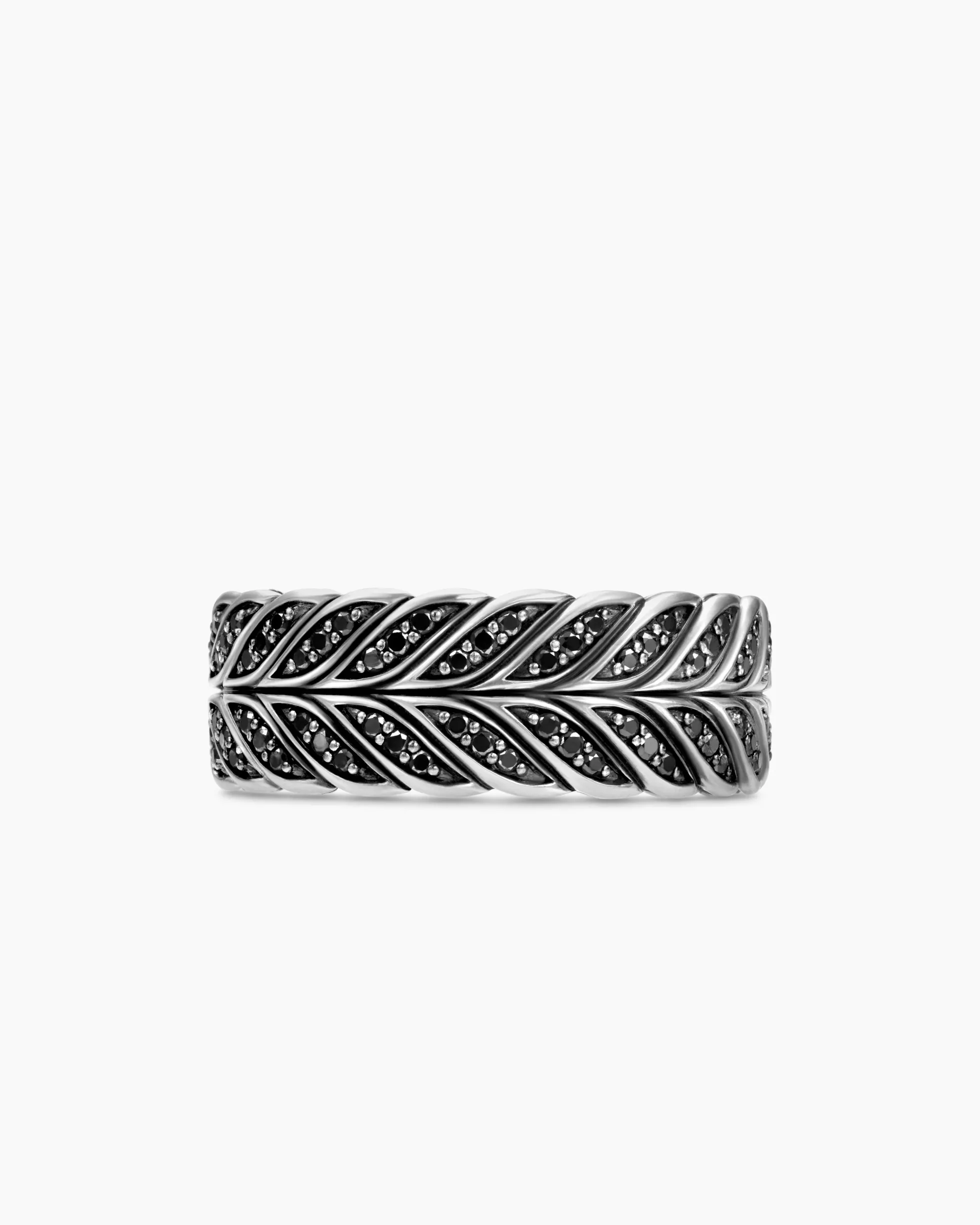 Chevron Pavé Band Ring Sterling Silver with Black Diamonds, 9mm
