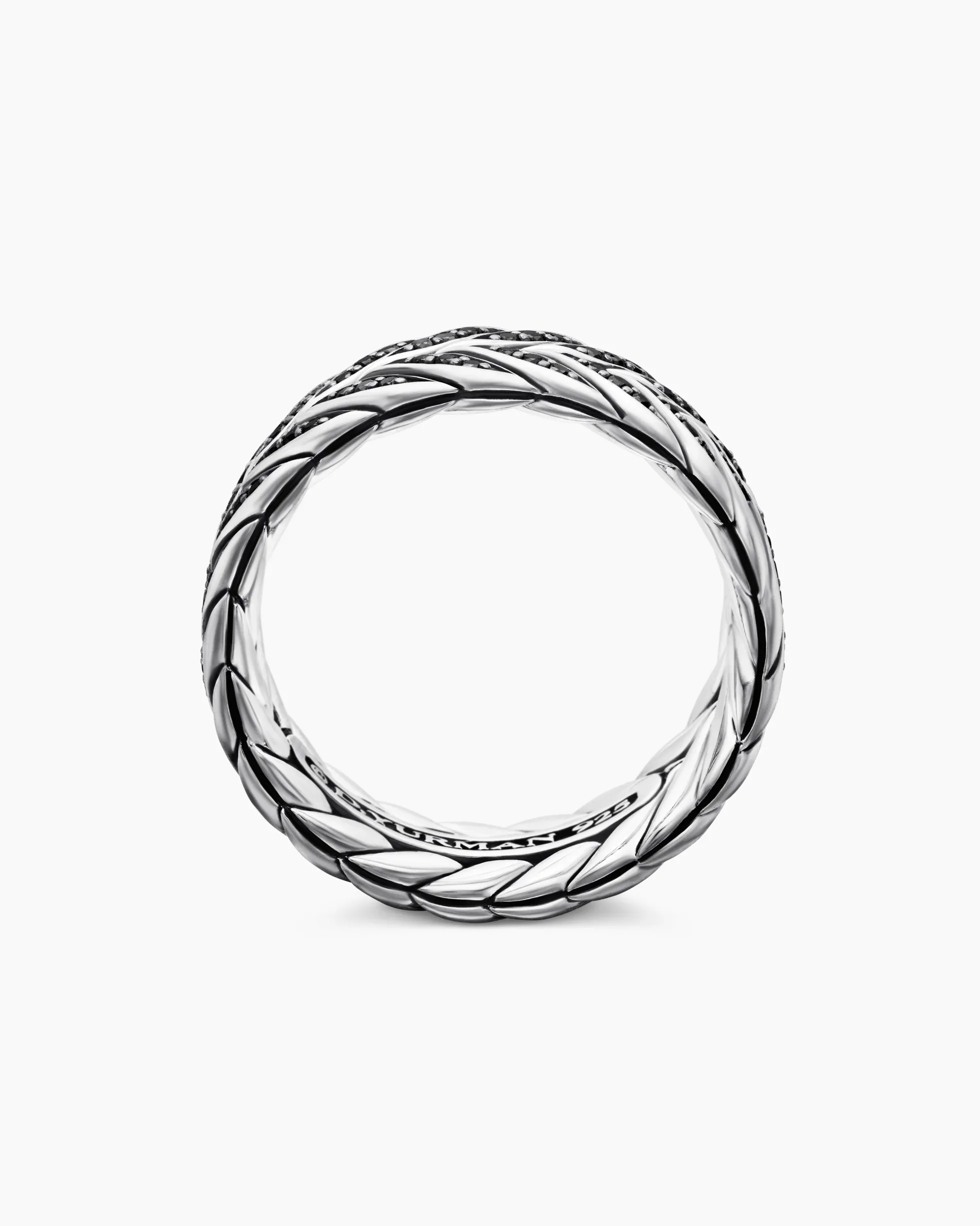 Chevron Pavé Band Ring Sterling Silver with Black Diamonds, 9mm