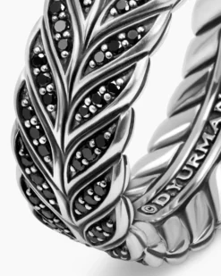 Chevron Pavé Band Ring Sterling Silver with Black Diamonds, 9mm